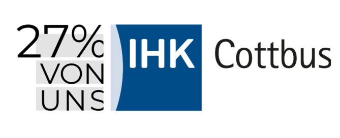 Die Grafik zeigt das Logo der IHK Cottbus. Auf der linken Seite ist es abgeschnitten, dort steht: "27% von uns".