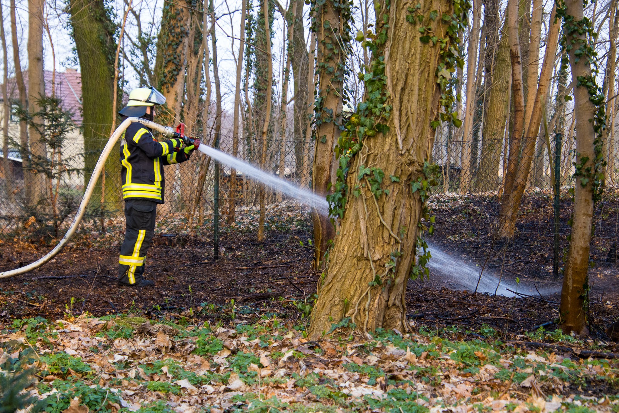 Blaulichtreport Fezerwehr mann löscht Feuer im Wald