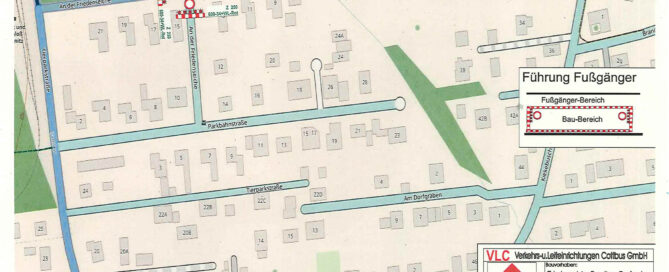 Ein Kartenausschnitt mit der geplanten Sperrung in Branitz.