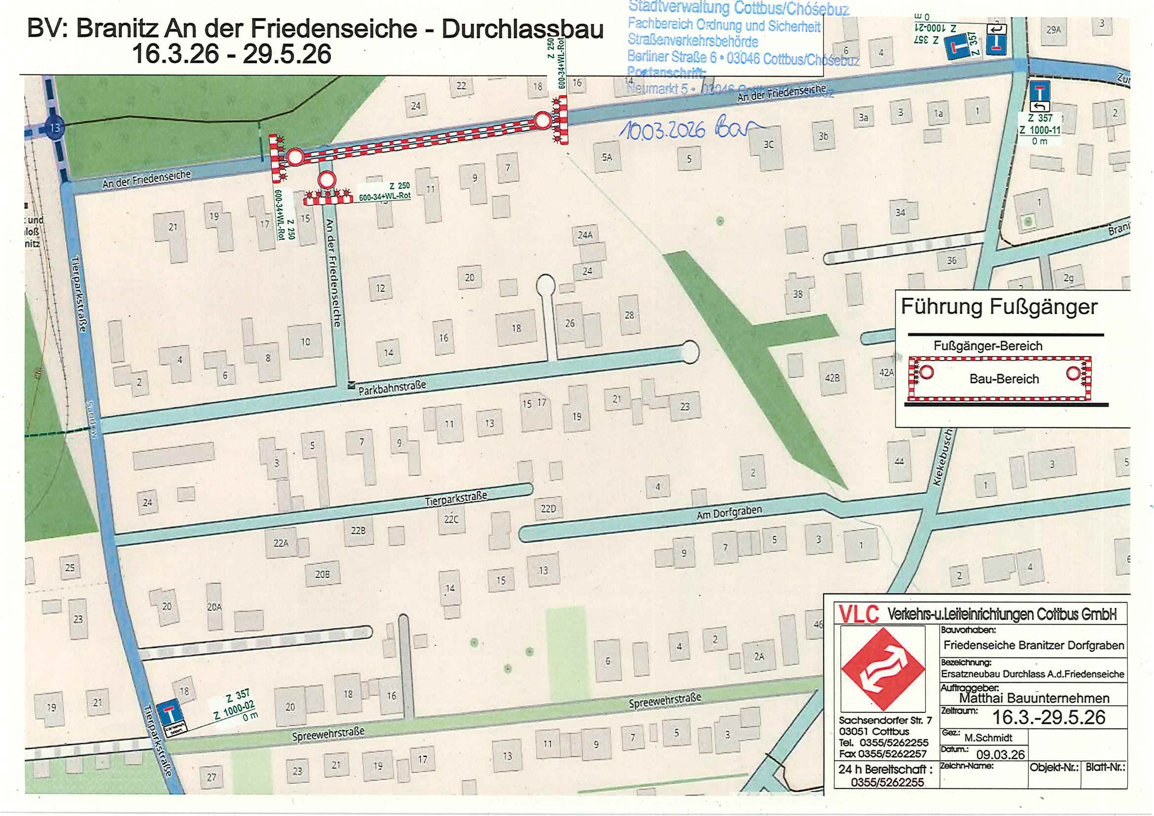 Ein Kartenausschnitt mit der geplanten Sperrung in Branitz.
