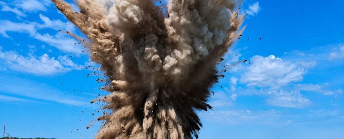 Das Foto zeigt eine große Explosion auf einem Flugplatzgelände. Quelle: Enrico Schnick, KMBD